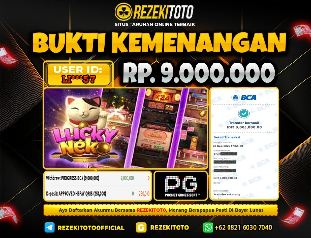 BUKTI KEMENANGAN 23 SEPTEMBER 2025 LUCKY NEKO 16 JUTA 