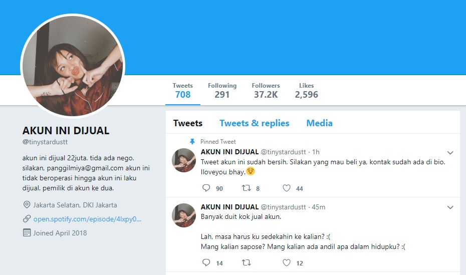 Akun Twitter Revina VT dijual