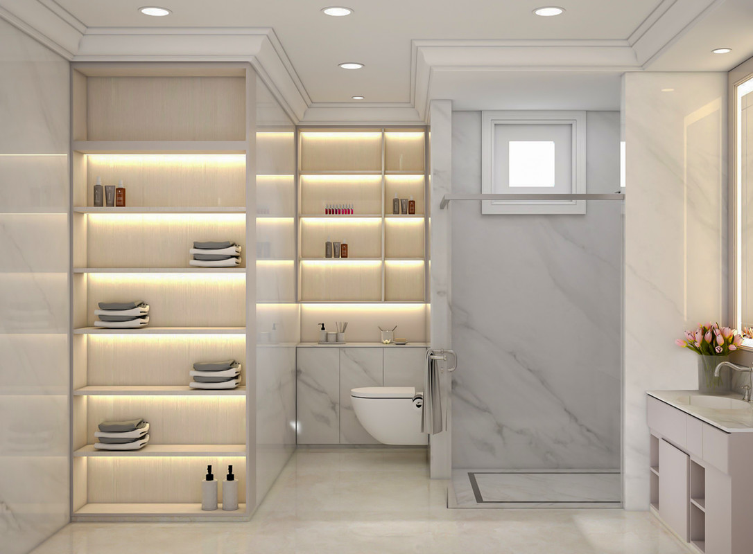 Modern Bathroom Design With Cabinet Storage