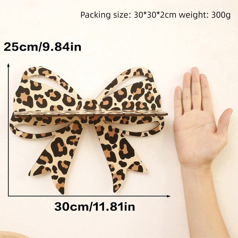 Brown Style A Leopard Print Bow Wall Shelf - Decorative Wooden Floating Storage Rack for Bedroom & Living Room