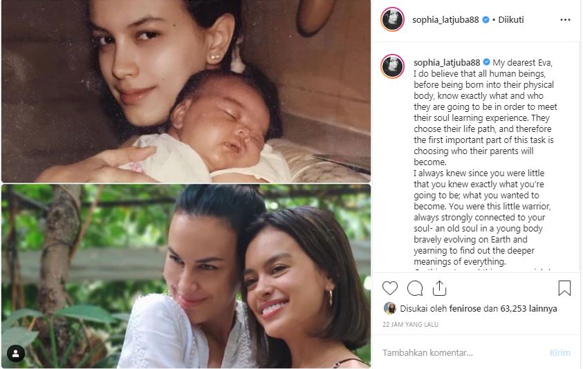 Unggahan Sophia Latjuba bersama putrinya, Eva Celia, wajah mantan kekasih Arel NOAH jadi sorotan.