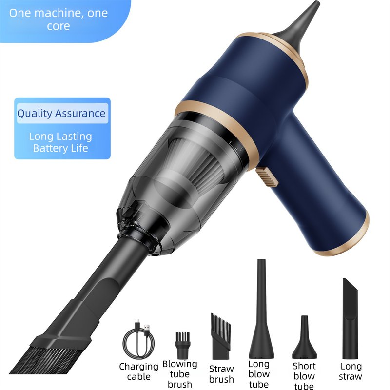 4-in1 Blue Wireless Compact Handheld Car Vacuum Cleaner & Air Duster with 5 Nozzles/Brushes- 5300 Pa High Power Blower/Suction Tool for Auto, Home & Office