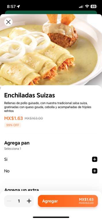 Didi food: Vips enchiladas suizas a -.63 
