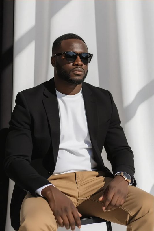 Thoughtful blind African man in interview setting