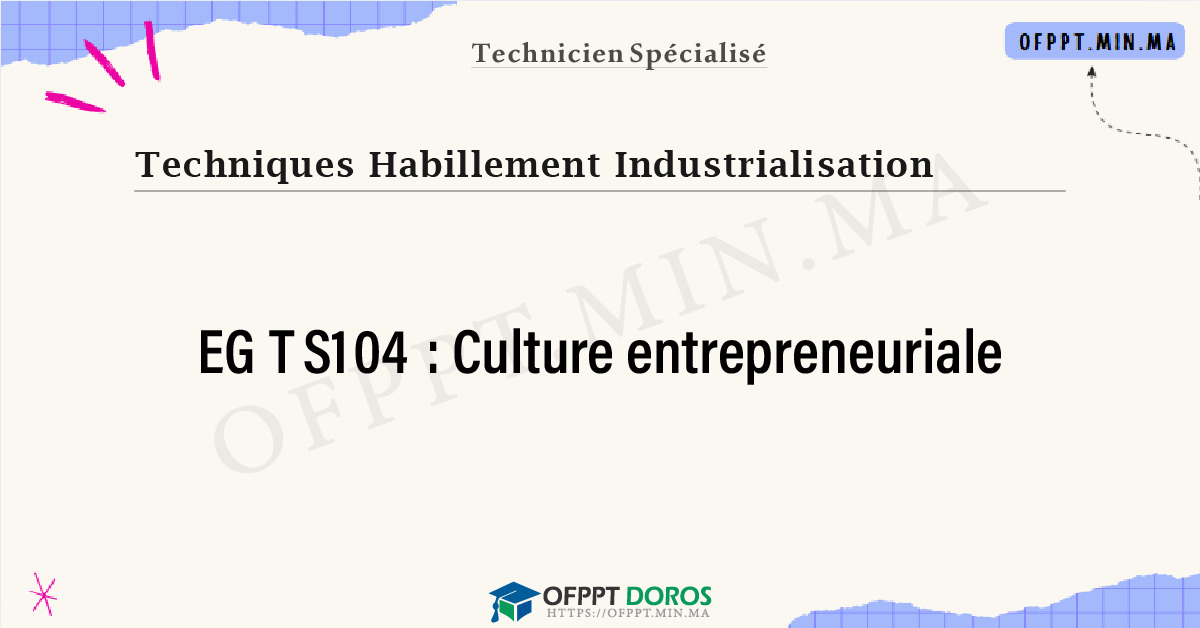 Sommaire détaillé du cours Culture entrepreneuriale EGTS104 OFPPT - Structure du module