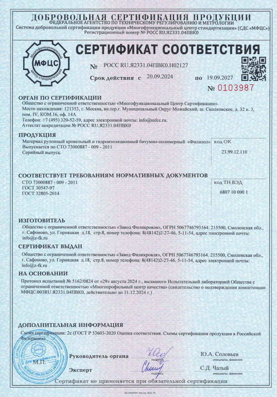 Сертификат соответствия Филизол