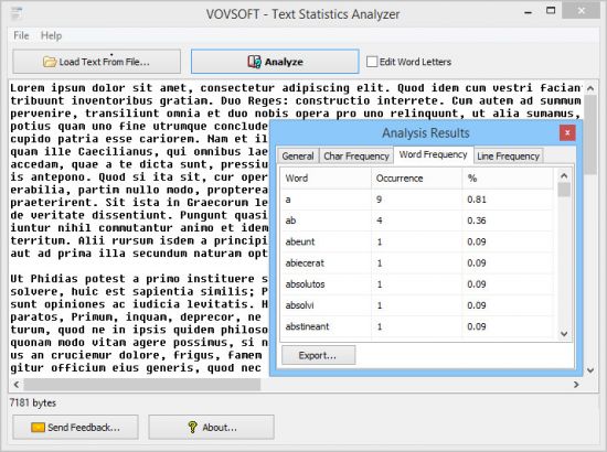 VovSoft Text Statistics Analyzer v2.5