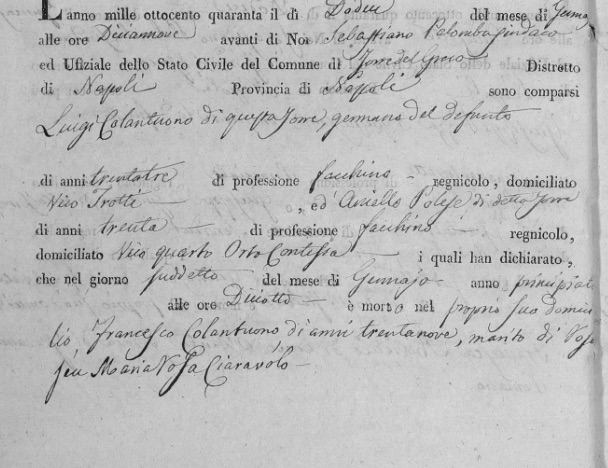 Francesco COLANTONIO  décédé 12 janvier 1840