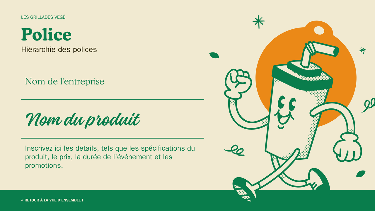 Présentation Charte Graphique Alimentation et Restaurant dans un style Nostalgique Audacieux en Vert Bleu et Jaune