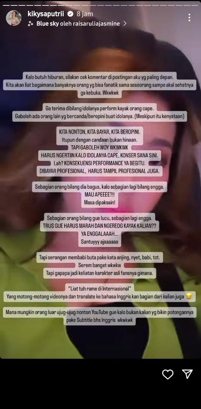 Kiky Saputri klarifikasi setelah diserang fans BLACKPINK