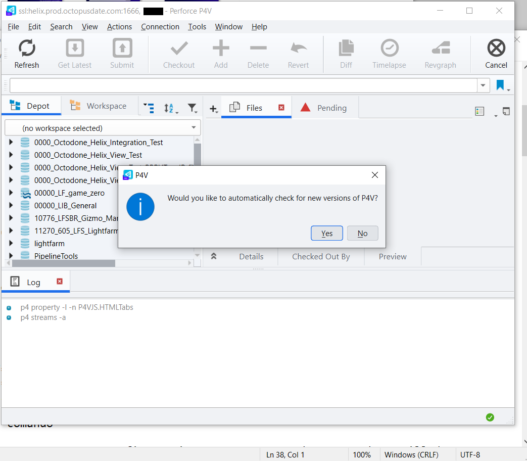 Interface principal do P4V exibindo o repositório do servidor (Depot)