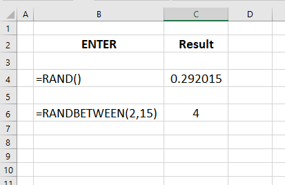 Excel Rand() and Randbetween()