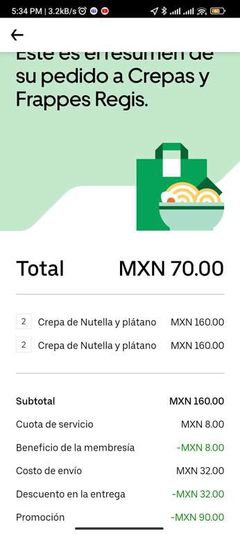 Uber Eats: Crepas y Frappes Regis 4 crepas de Nutella con plátano por 70 pesos con Uber One en Barranca del Muerto, Mixcoac y alrededores!