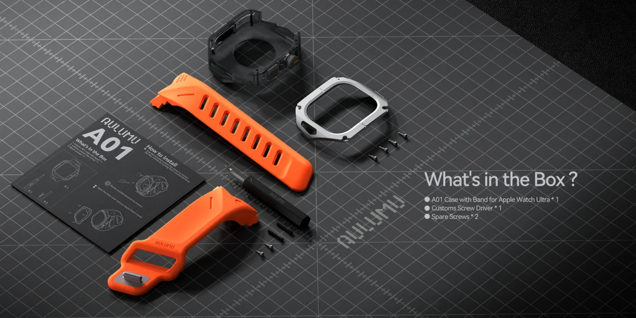 Set Husa si Curea pentru Apple Watch Ultra 1/2/3, Aulumu A01, din Fibra de carbon si cauciuc, Rezistenta la socuri, Butoane metalice tactile, Protectie 360°, Banda FKM elastica si durabila, Rezistenta la apa si transpiratie, Design premium, Negru A01 C PC BLOCK 5