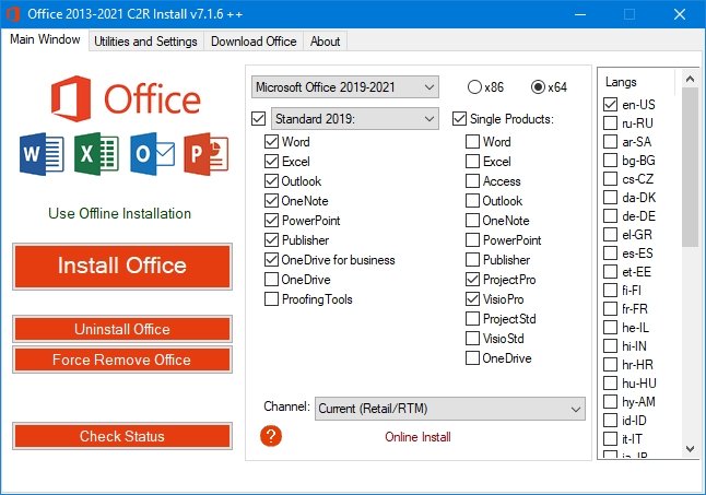 Office 2013-2021 C2R Install / Install Lite v7.3.6