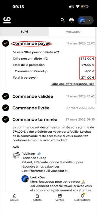 Commande ComeUp