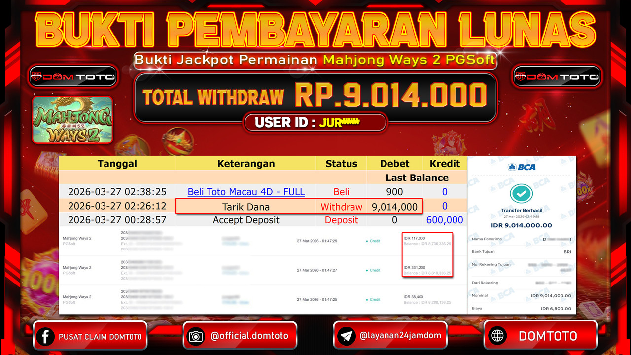 JACKPOT SLOT Mahjong Ways 2 PGSoft 27 MARET 2026