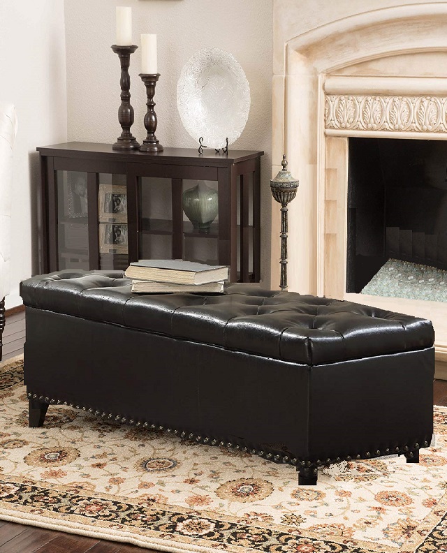 Large Pu Leather Footstool Footrest Ottoman Storage Bench Cushion
