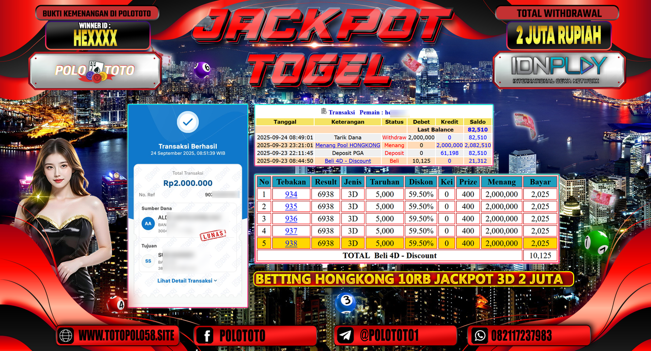 POLOTOTO JACKPOT TOGEL HONGKONG LOTTO Rp.2.000.000,- LUNAS