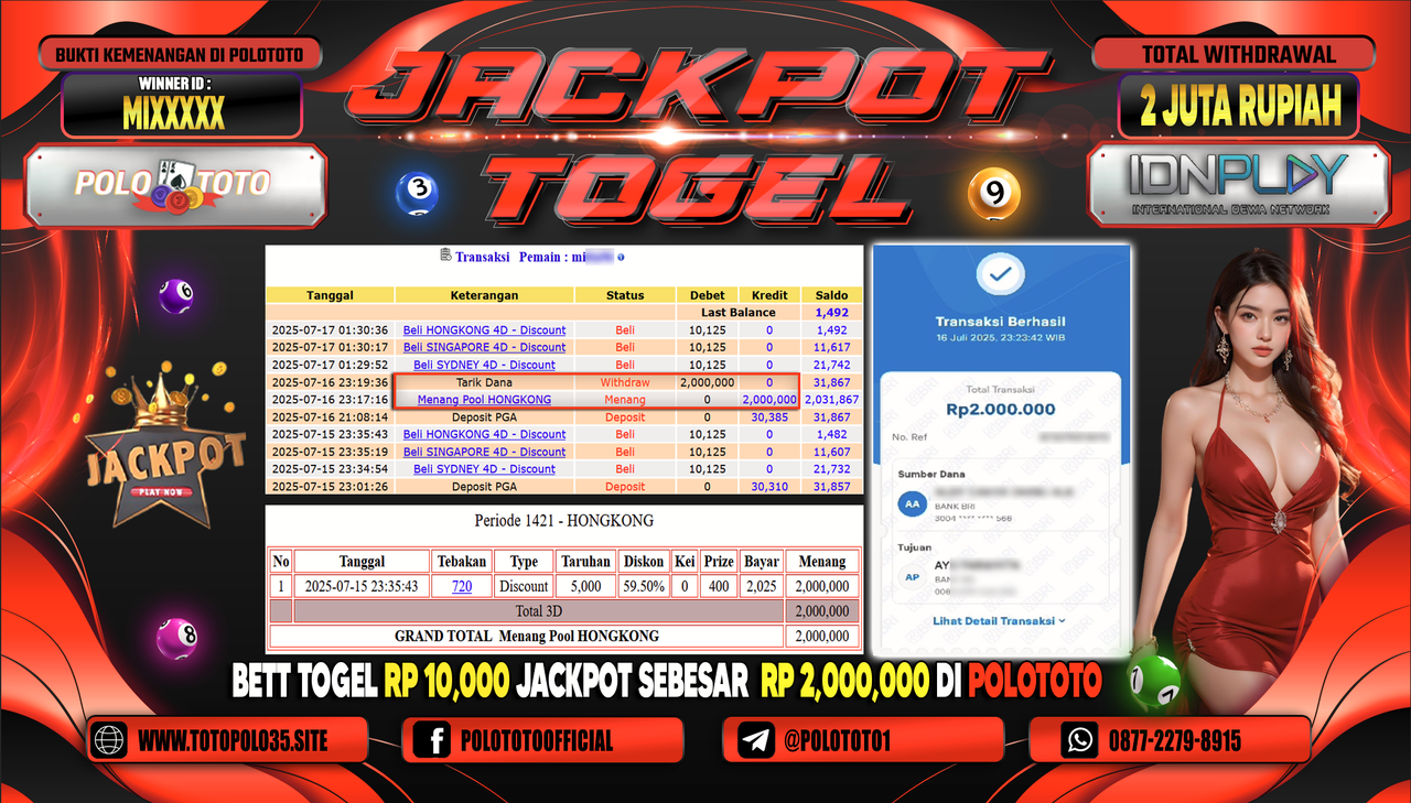 POLOTOTO JACKPOT TOGEL HONGKONG LOTTO Rp.2.000.000,- LUNAS