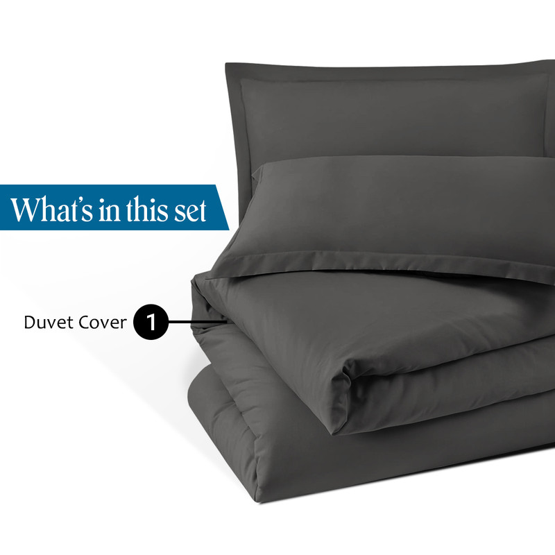 Picture of VEGAS HOTEL COLLECTION Classic Egyptian Cotton 1-Piece Duvet Cover { Zippered Closure } 1000 Thread Count- Fabulous Solid Looking Color Dark Grey - Twin/Twin XL Size
