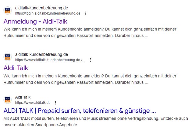 Google-Treffer Aldi-Talk login