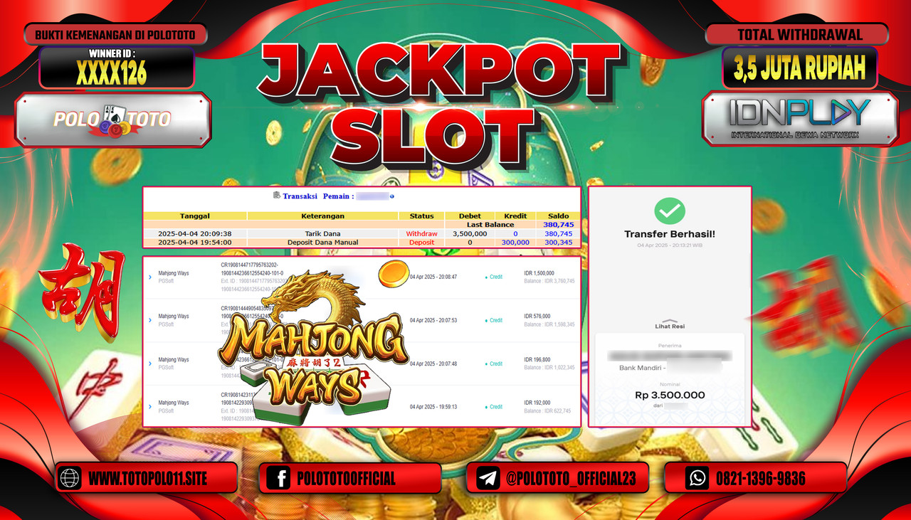 POLOTOTO JACKPOT SLOT MAHJONG WAYS Rp.3.500.000,-