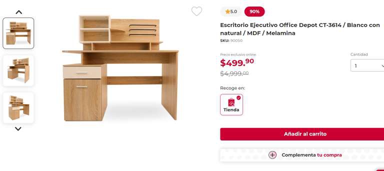 Office Depot: Escritorio Ejecutivo Office Depot CT-3614 / Blanco con natural / MDF / Melamina 
