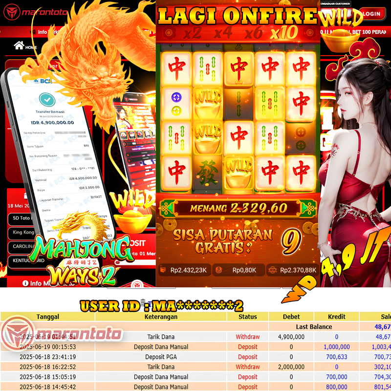 Bukti Kemenangan Member Marontoto Sebesar 4,900,000 JuTa