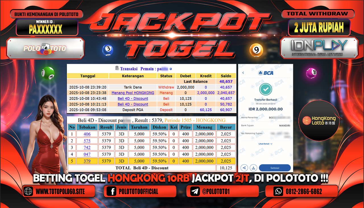 POLOTOTO JACKPOT TOGEL HONGKONG LOTTO Rp.2.000.000,- LUNAS