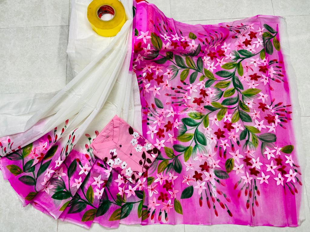 Hand Print Sharee Panjabi Couple Set