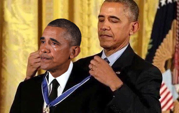 Barack Obama awards a medal to Barack Obama