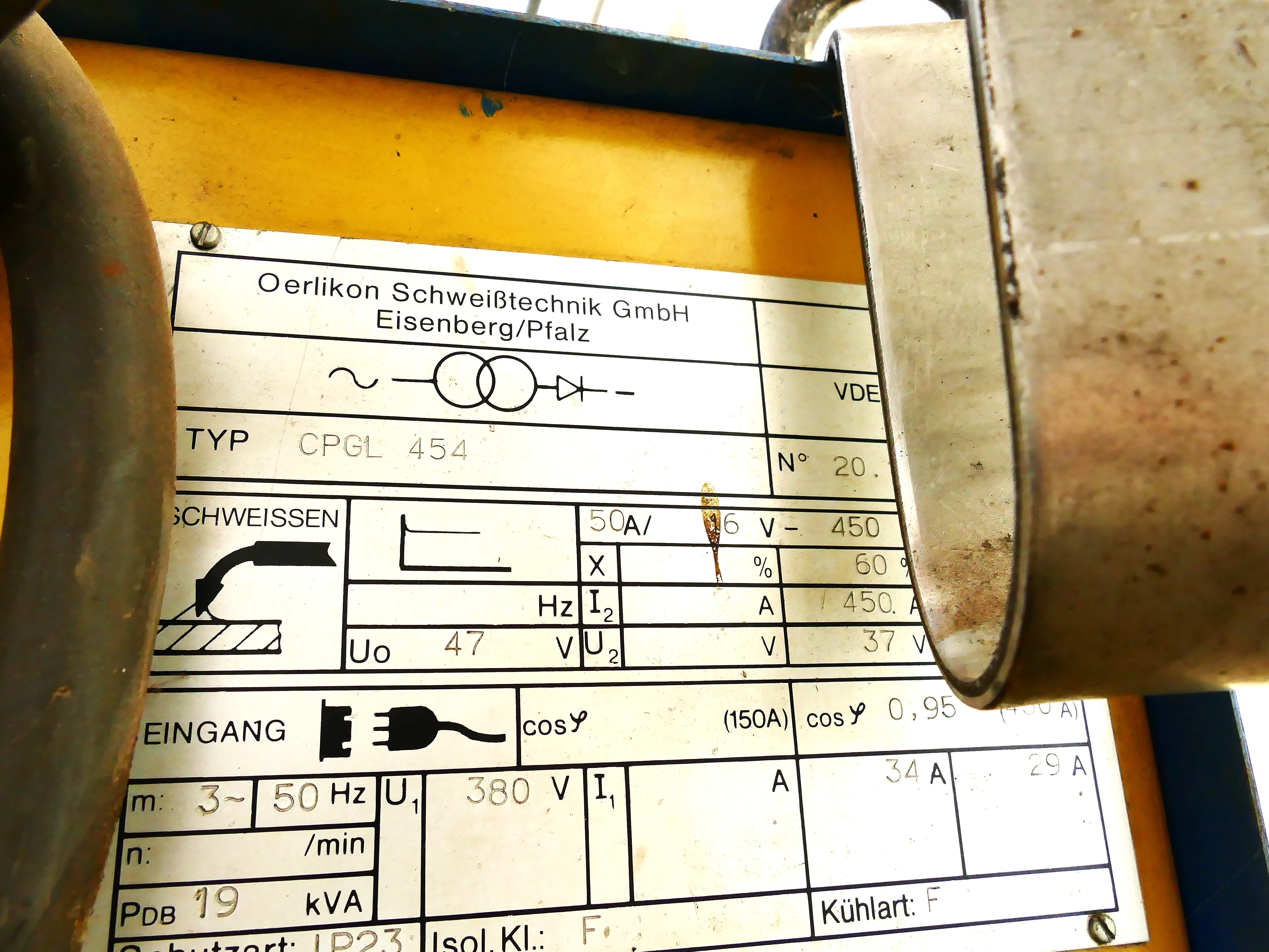 Oerlikon Typenschild technische Daten Detail