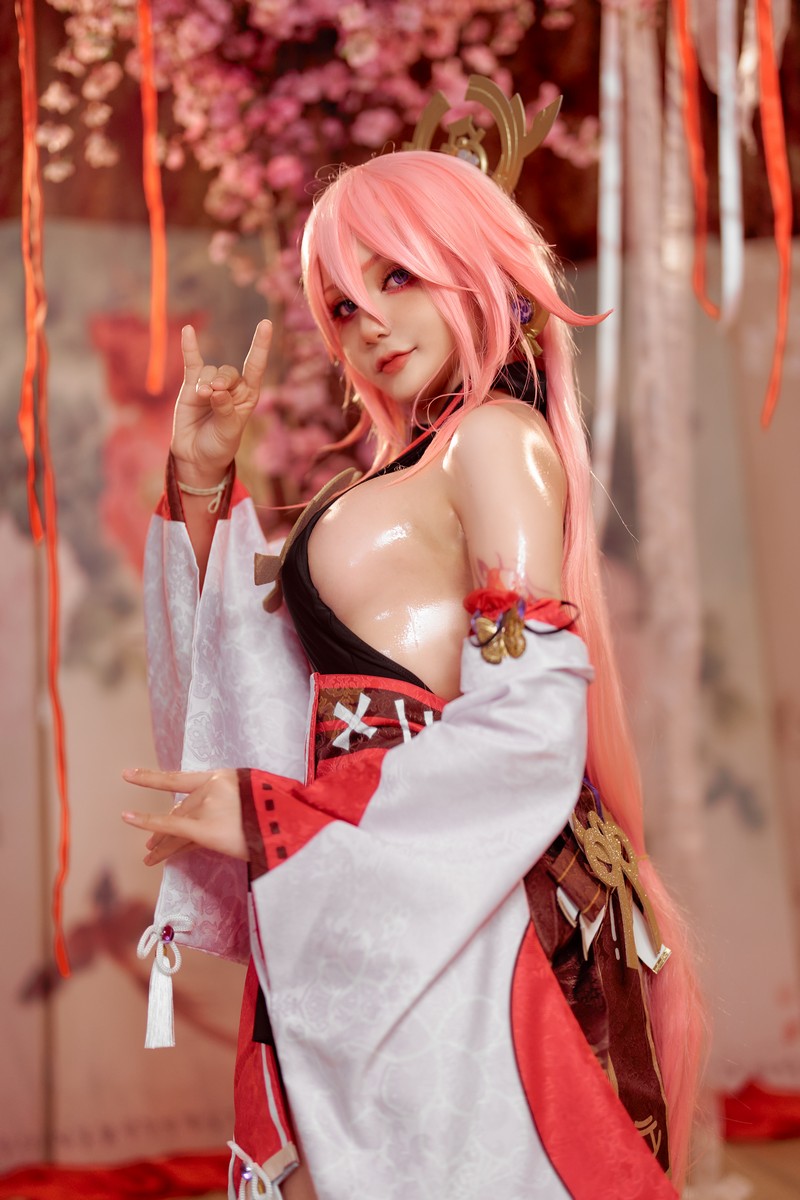 Joyce Lin2x Yae Miko Cosplay Genshin Impact 高清写真 35P插图4