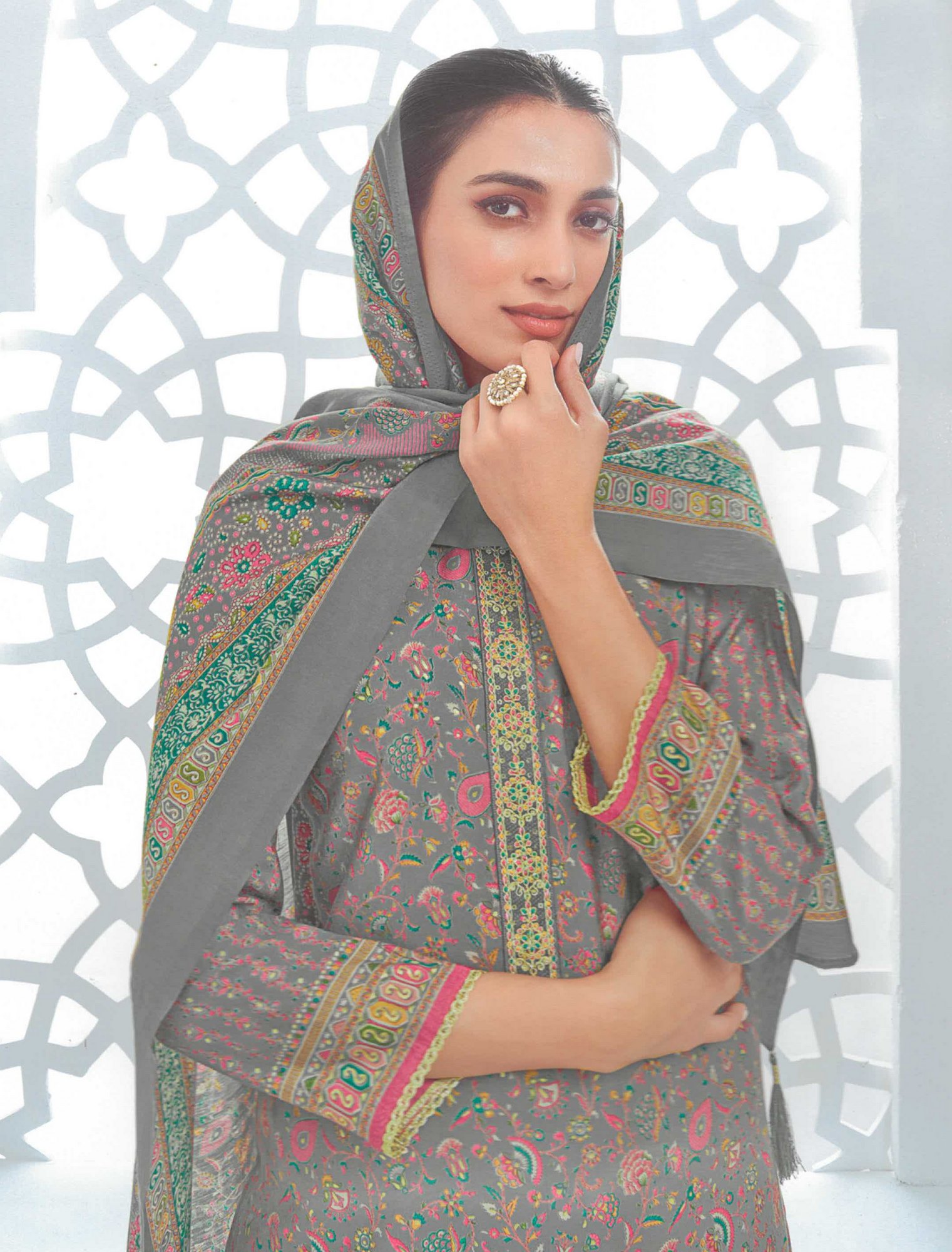 Ladyline Modal Silk Printed Embroidered Salwar Kameez Indian Bollywood Pakistani - Picture 24 of 25