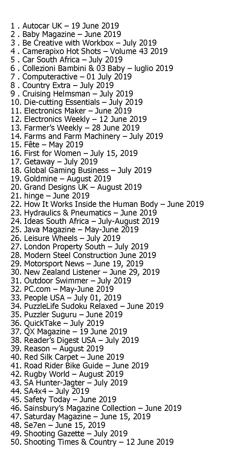 50 Assorted Magazines - June 30 2019 50 Assorted Magazines - June 30 2019