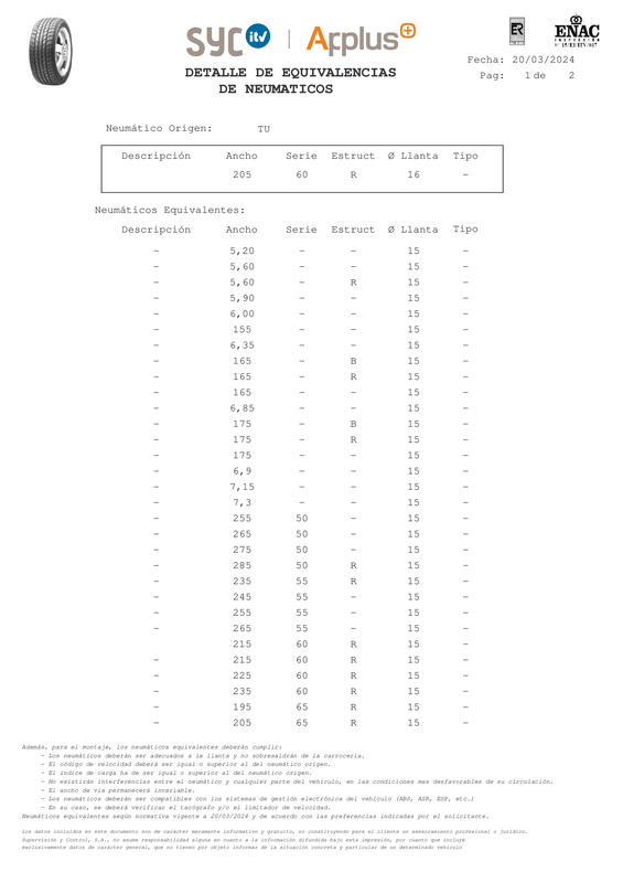 EQUIVALENCIA NEUMATICOS