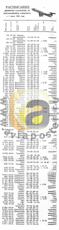 Расписание Кустанай лето 1982