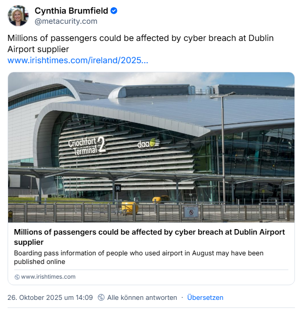 Cyberangriff auf Flughafenzulieferer von Dublin