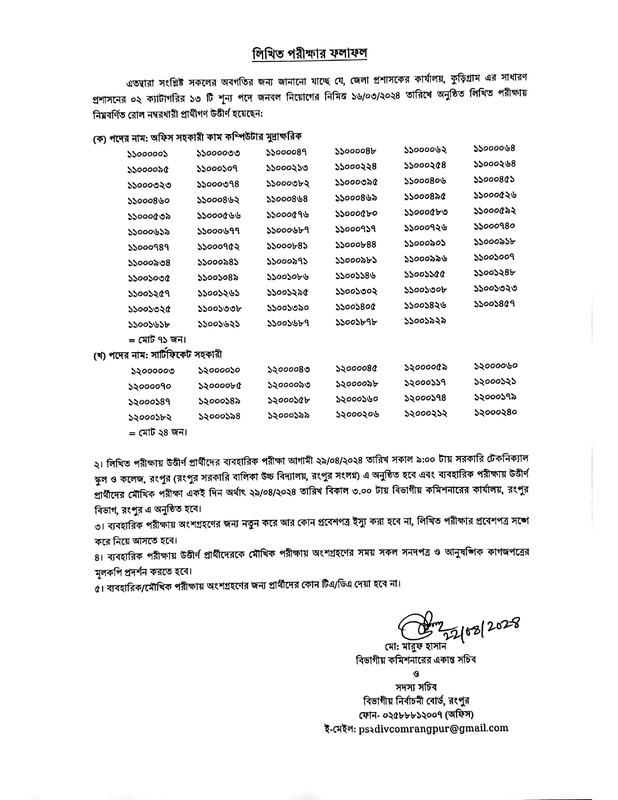 Kurigram-DC-Office-Exam-Result-2024-PDF