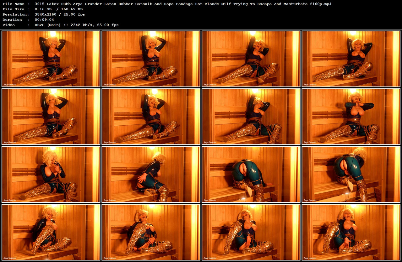 3215 Latex Rubb Arya Grander Latex Rubber Catsuit And Rope Bondage Hot Blonde Milf Trying To Escape