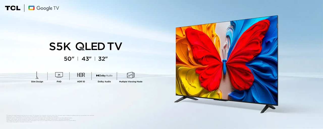 Televisor TCL S5K QLED mostrando colores vibrantes.