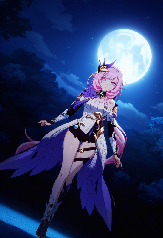 1girl, elysia (honkai impact), shiny skin, glowing hair, small breasts, night, s s-1544910615