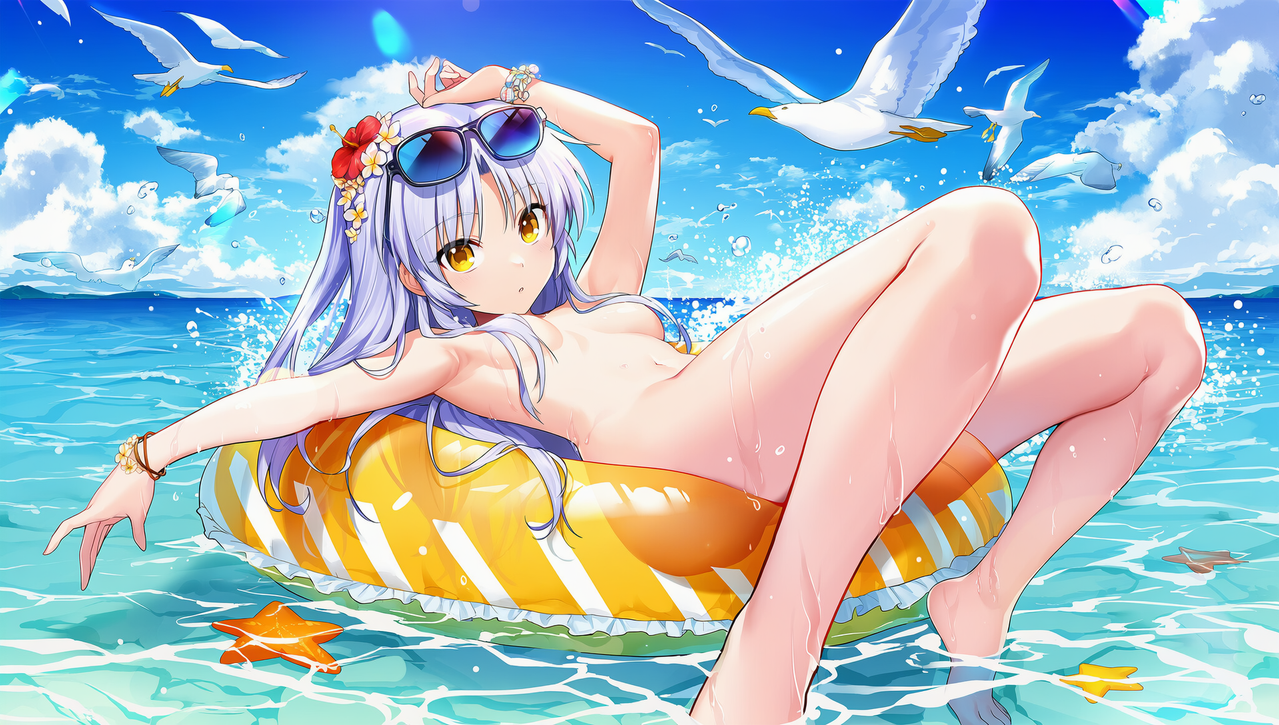 1girl breasts looking at viewer outdoors eyewear on head swim ring nude s s 2381831088