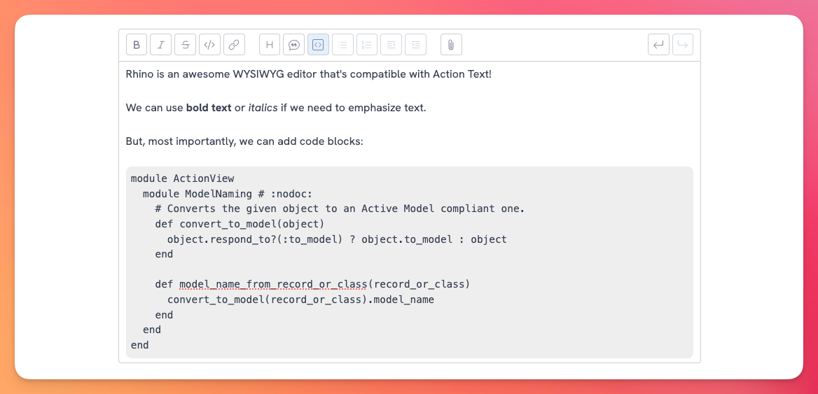Rhino editor with code block