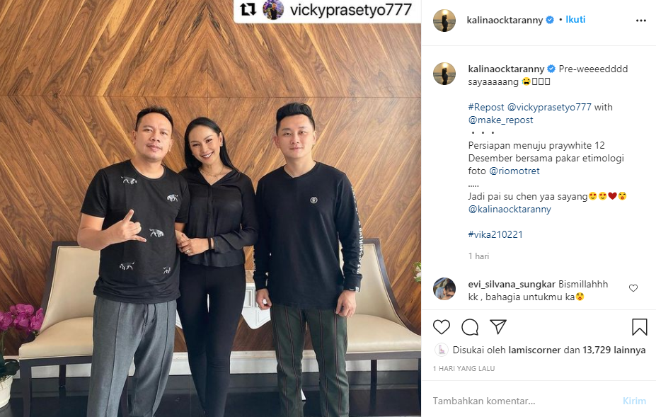 Kalina membagikan ulang unggahan Vicky Prasetyo