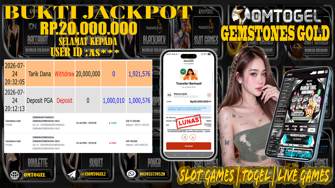 OMTOGEL JACKPOT PG SOFT GEMSTONES GOLD Rp,20,000,000,- DIBAYAR LUNAS