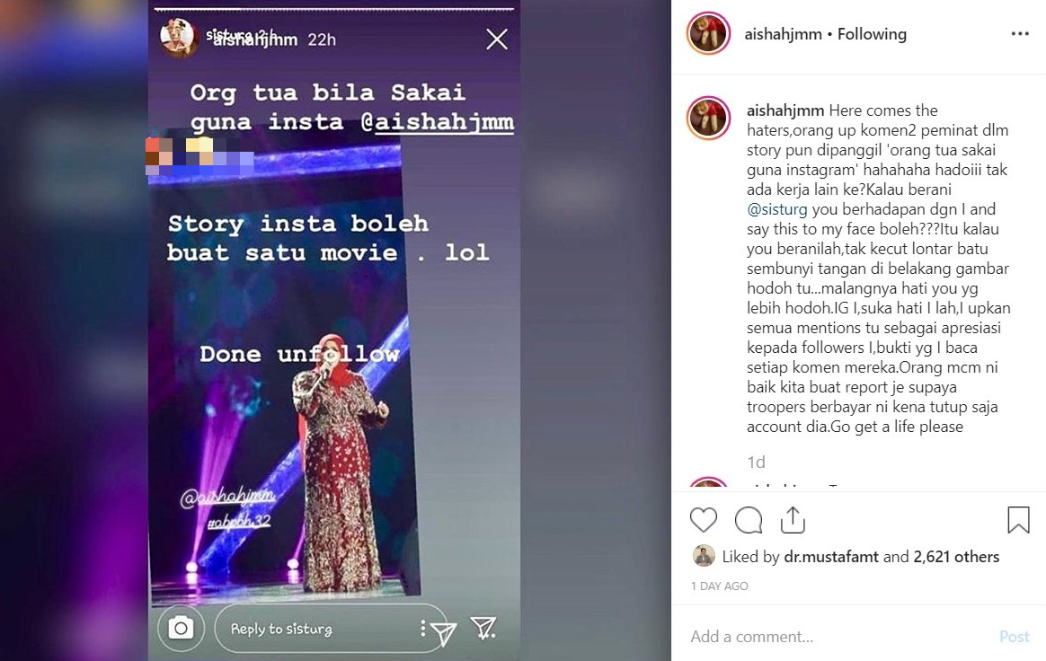 aishah digelar orang tua sakai