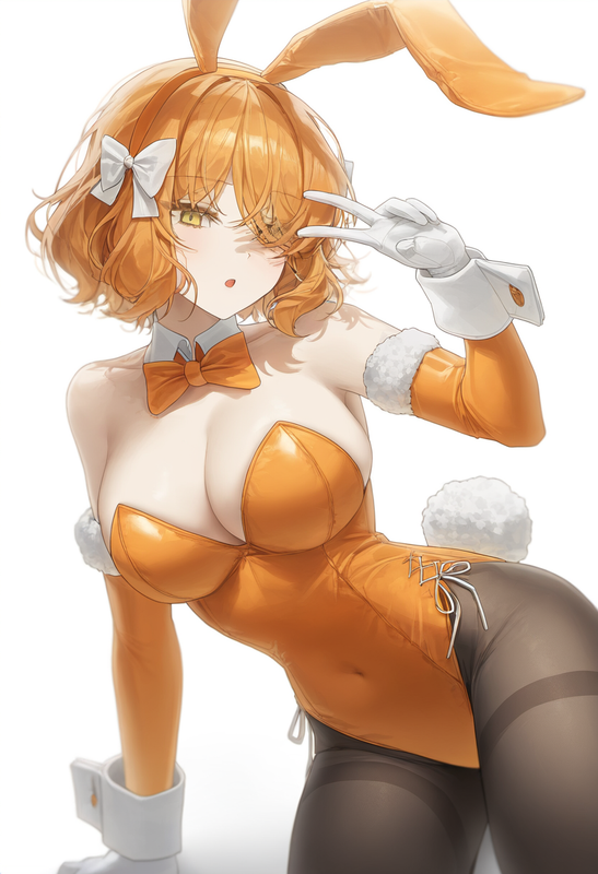 depth of field, 1girl, ishmael (limbus company), bare shoulders, orange leotard, s-1537386733