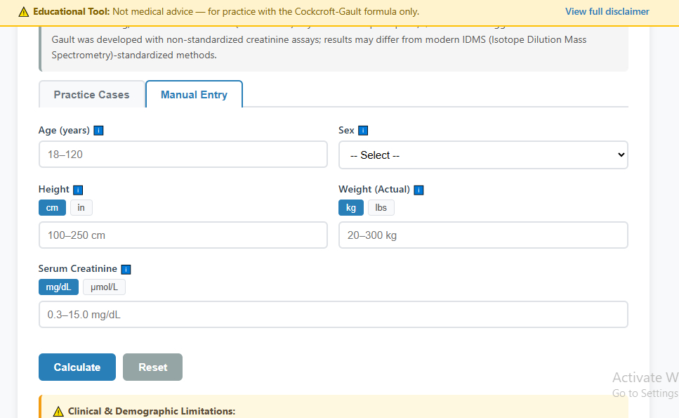 CrCl Trainer Interface Screenshot